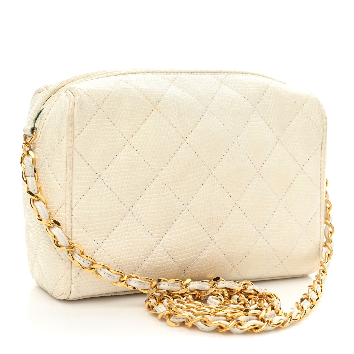 Lizard Diamond Quilted Tassel Camera Case White