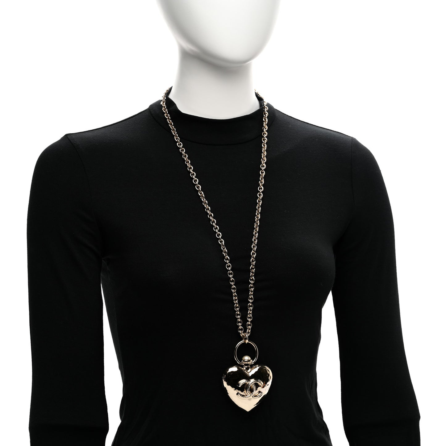 Metal CC Heart Locket Necklace Gold
