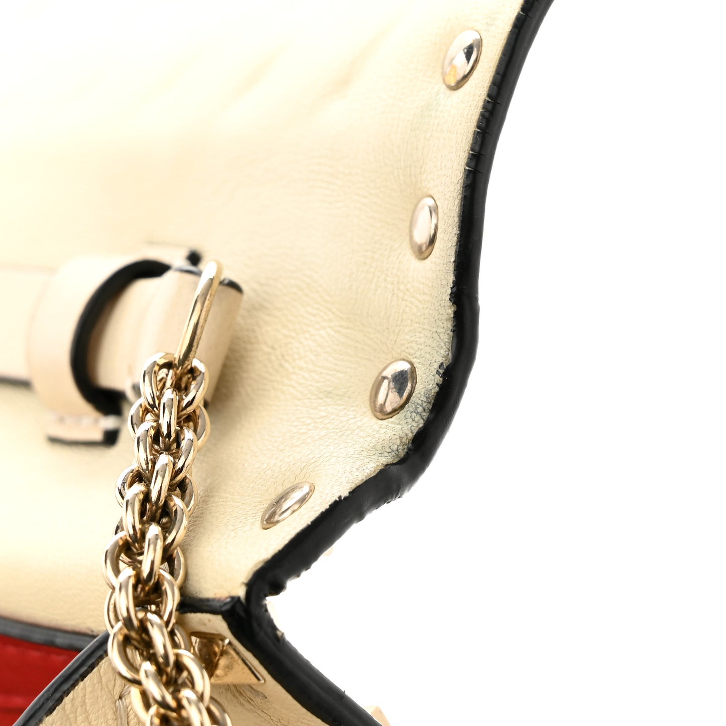 Nappa Rockstud Spike Wallet on Chain Light Ivory