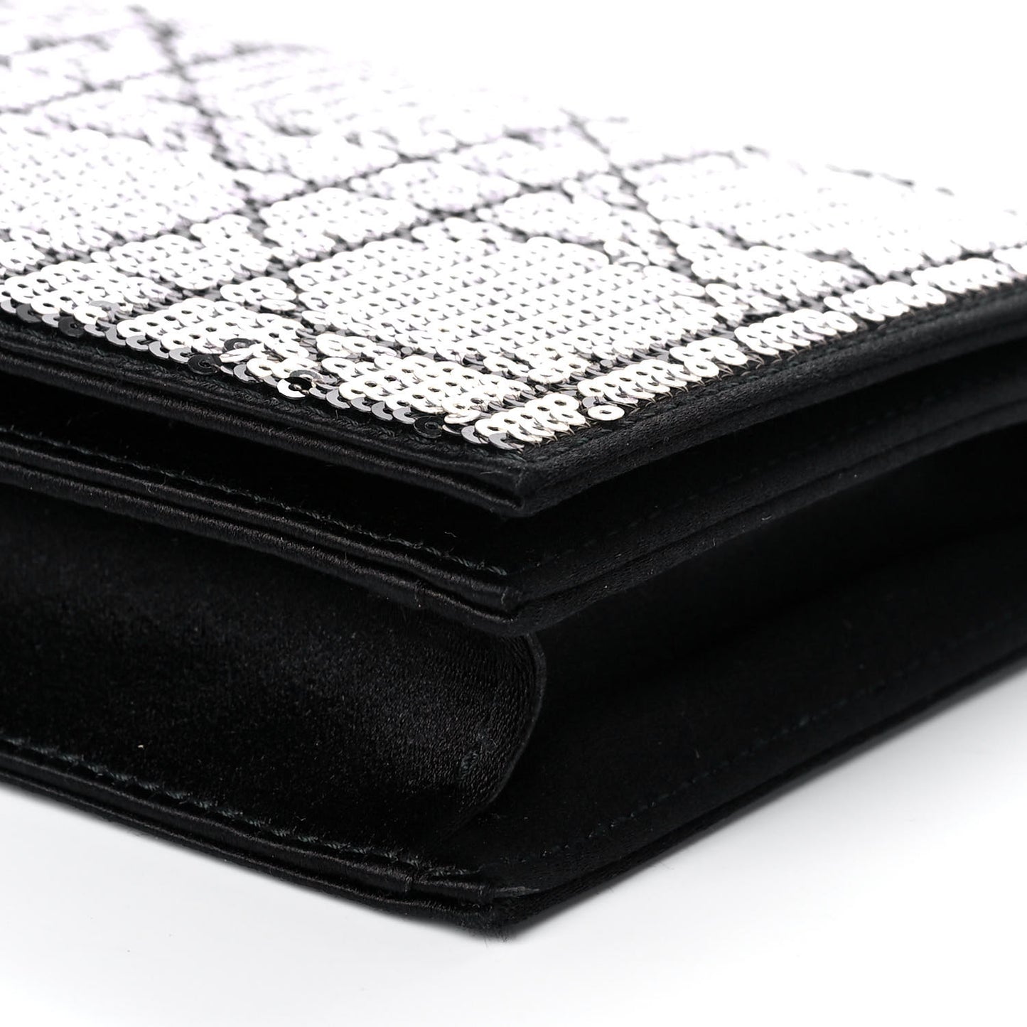 Satin Sequin Cannage Rendezvous Chain Wallet Black Multicolor