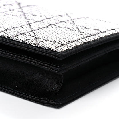 Christian Dior Satin Sequin Cannage Rendezvous Chain Wallet Black Multicolor 10 of 14