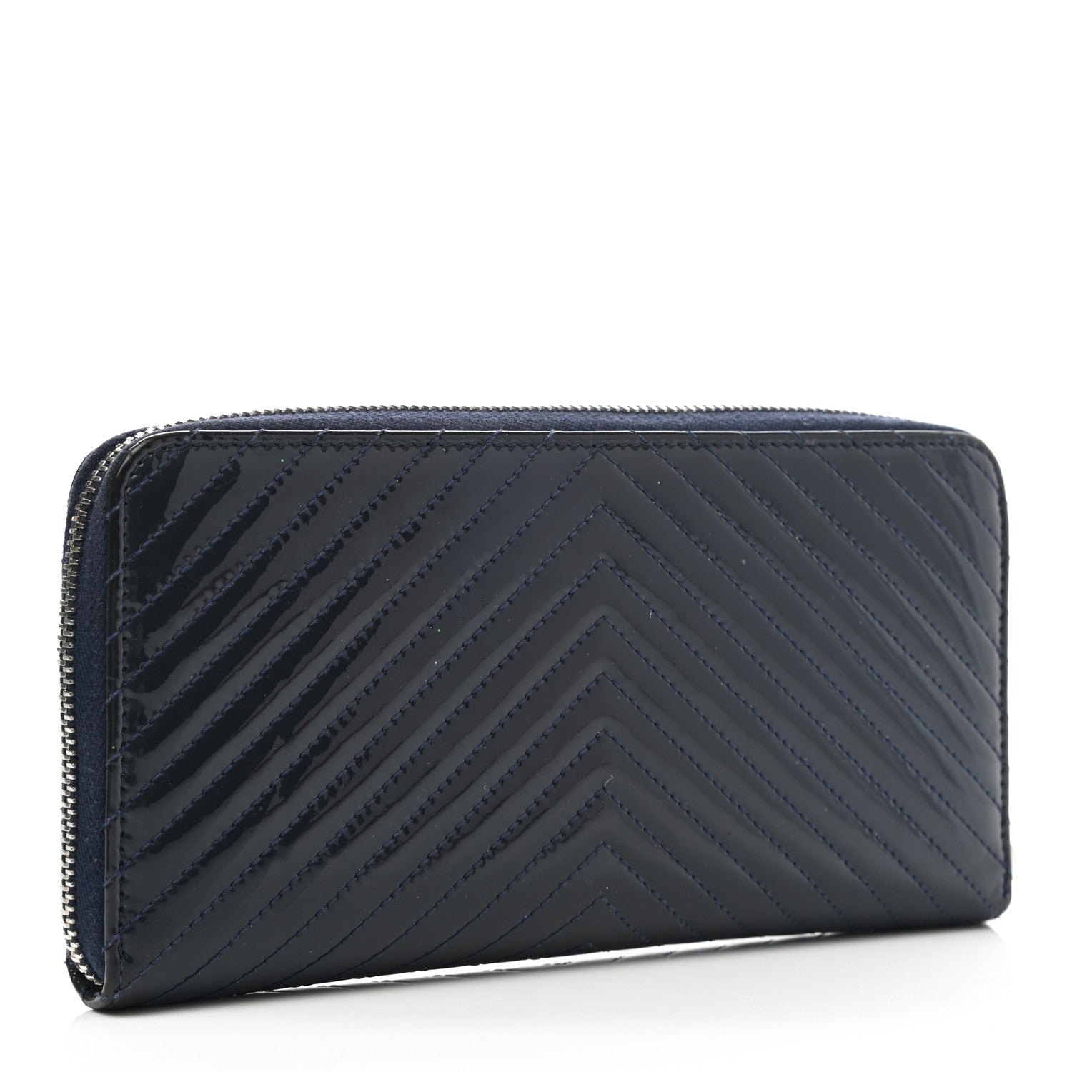 Chanel Patent Chevron Zip Around Wallet Blue 3 of 10