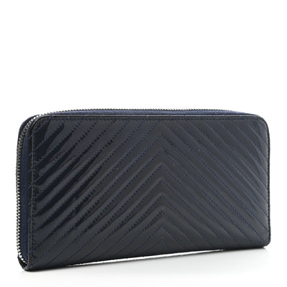Chanel Patent Chevron Zip Around Wallet Blue 3 of 10