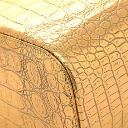 Chanel Metallic Calfskin Crocodile Embossed Cocodile Top Handle Vanity Gold 10 of 12