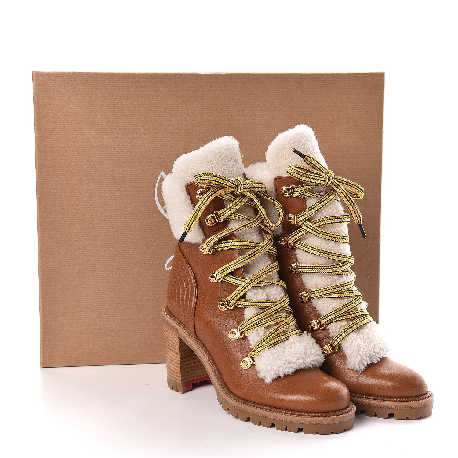 Christian Louboutin Calfskin Shearling Yetita 70 Hiker Booties 36.5 Cuoio Naturel 7 of 7