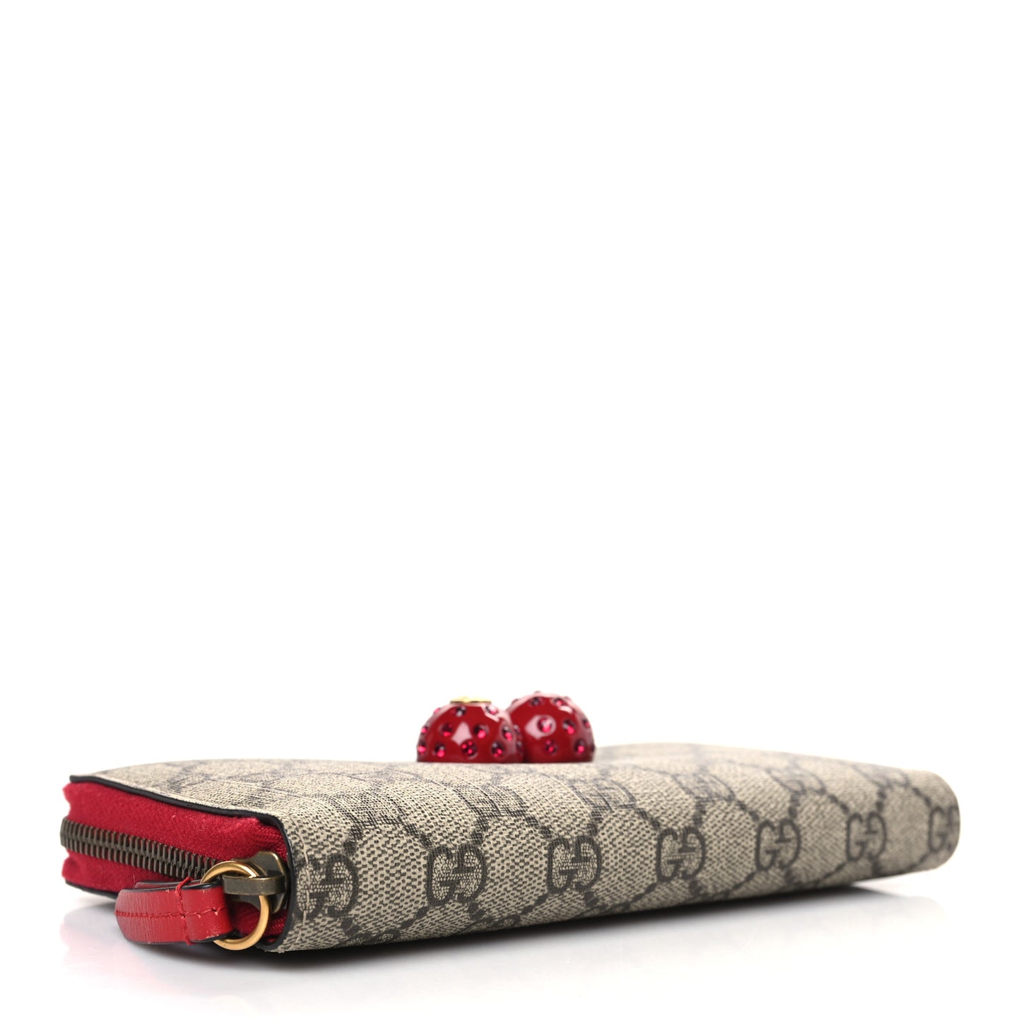 GG Supreme Monogram Cherries Zip Around Wallet Hibiscus Red
