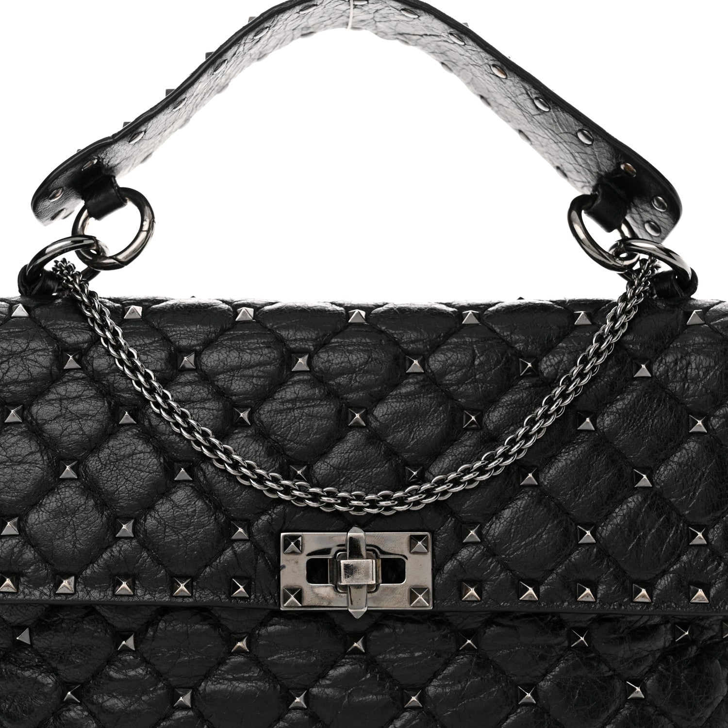 Valentino Garavani Craquele Nappa Medium Rockstud Spike Shoulder Bag Black 7 of 15