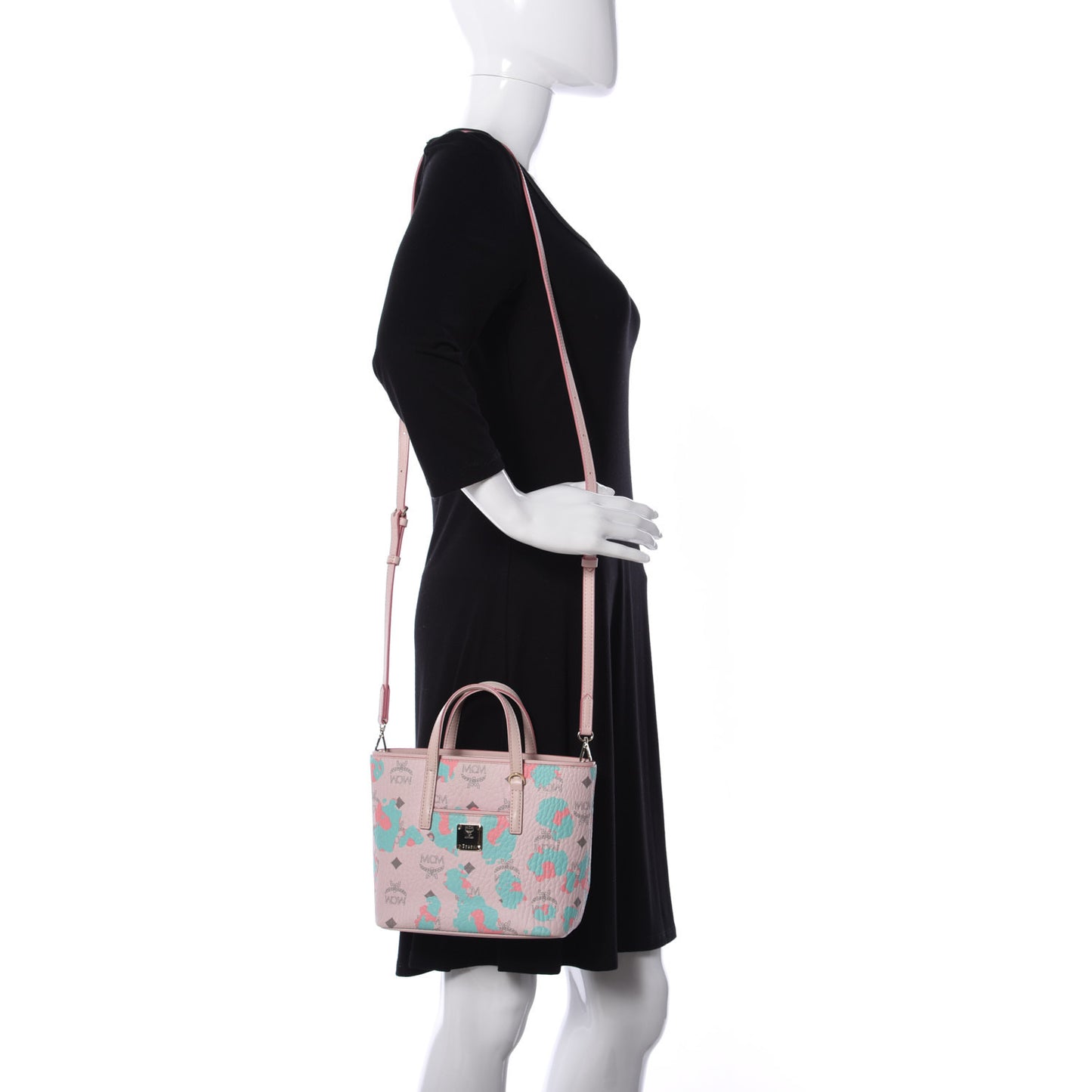 Visetos Floral Leopard Mini Anya Top Zip Shopper Tote Pink