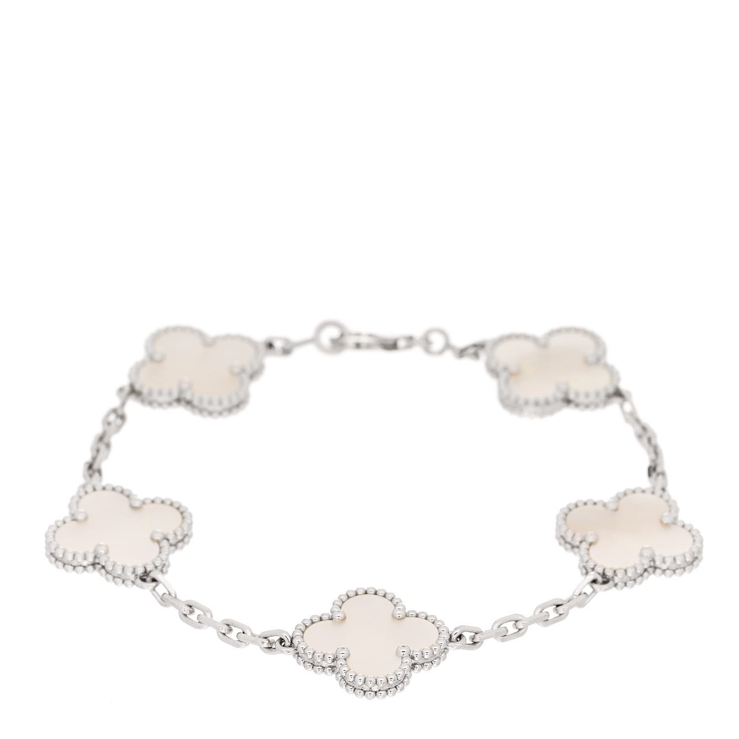18K White Gold Mother of Pearl 5 Motifs Vintage Alhambra Bracelet