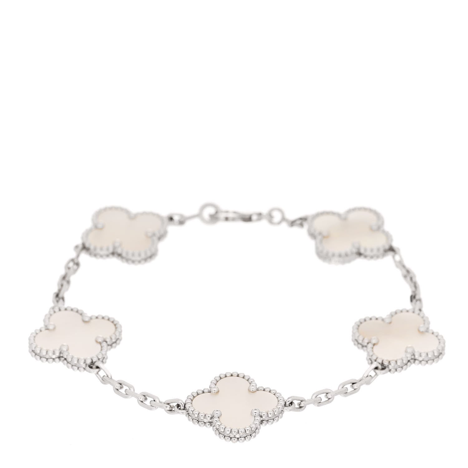 Van Cleef & Arpels 18K White Gold Mother of Pearl 5 Motifs Vintage Alhambra Bracelet 1 of 4