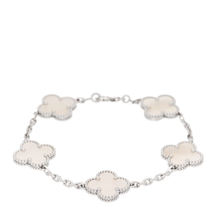 Van Cleef & Arpels 18K White Gold Mother of Pearl 5 Motifs Vintage Alhambra Bracelet 1 of 4