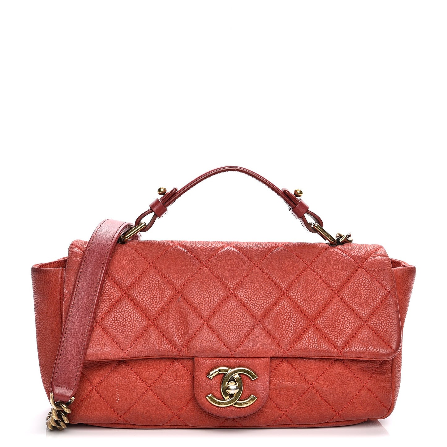 Iridescent Caviar Quilted Medium Chic Quilt Flap Red