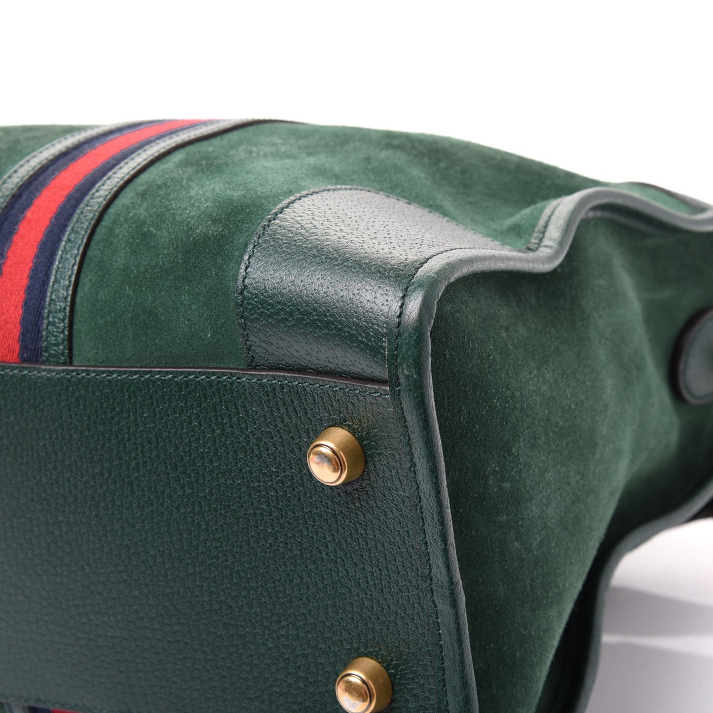 Suede Daino Textured Dollar Calfskin Web Medium Duffle Bag Green
