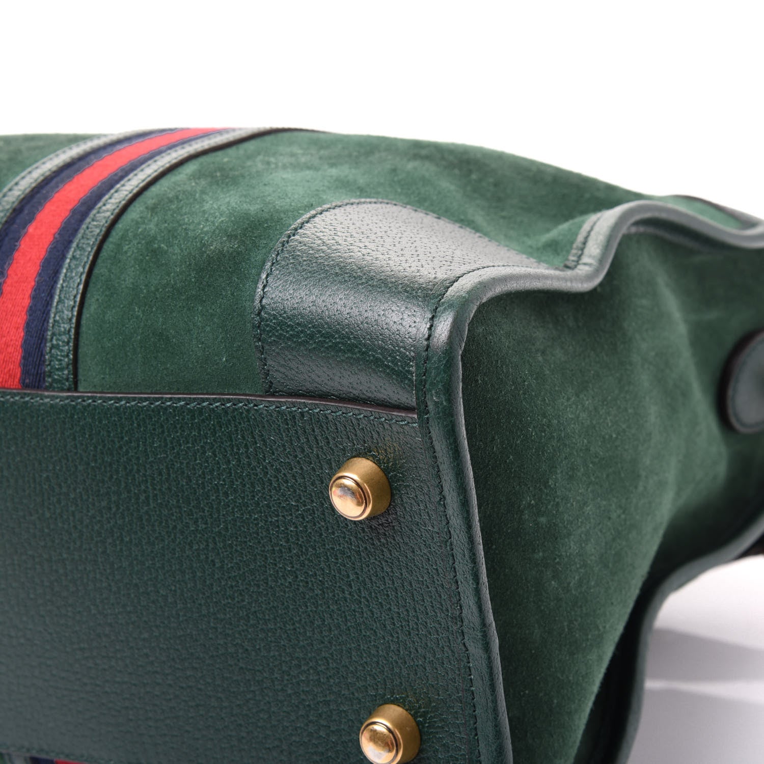 Gucci Suede Daino Textured Dollar Calfskin Web Medium Duffle Bag Green 8 of 11