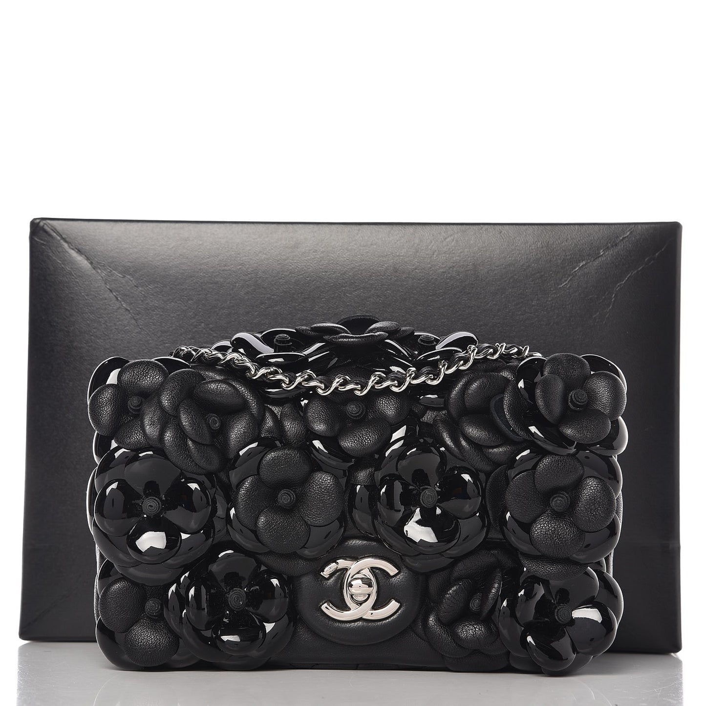 Lambskin Patent Mini Camellia Flap Black