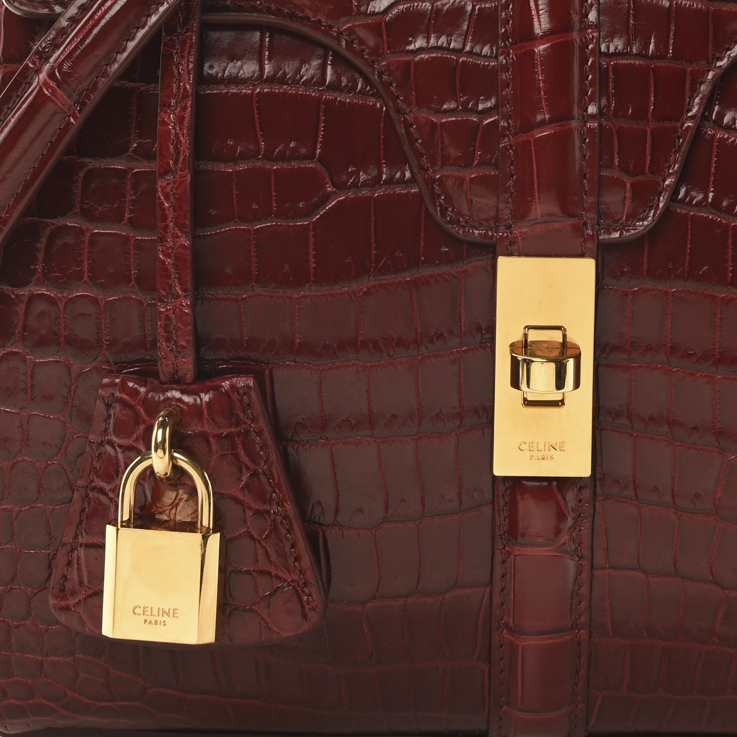 Celine Crocodile Small 16 Top Handle Bag Light Burgundy 8 of 10