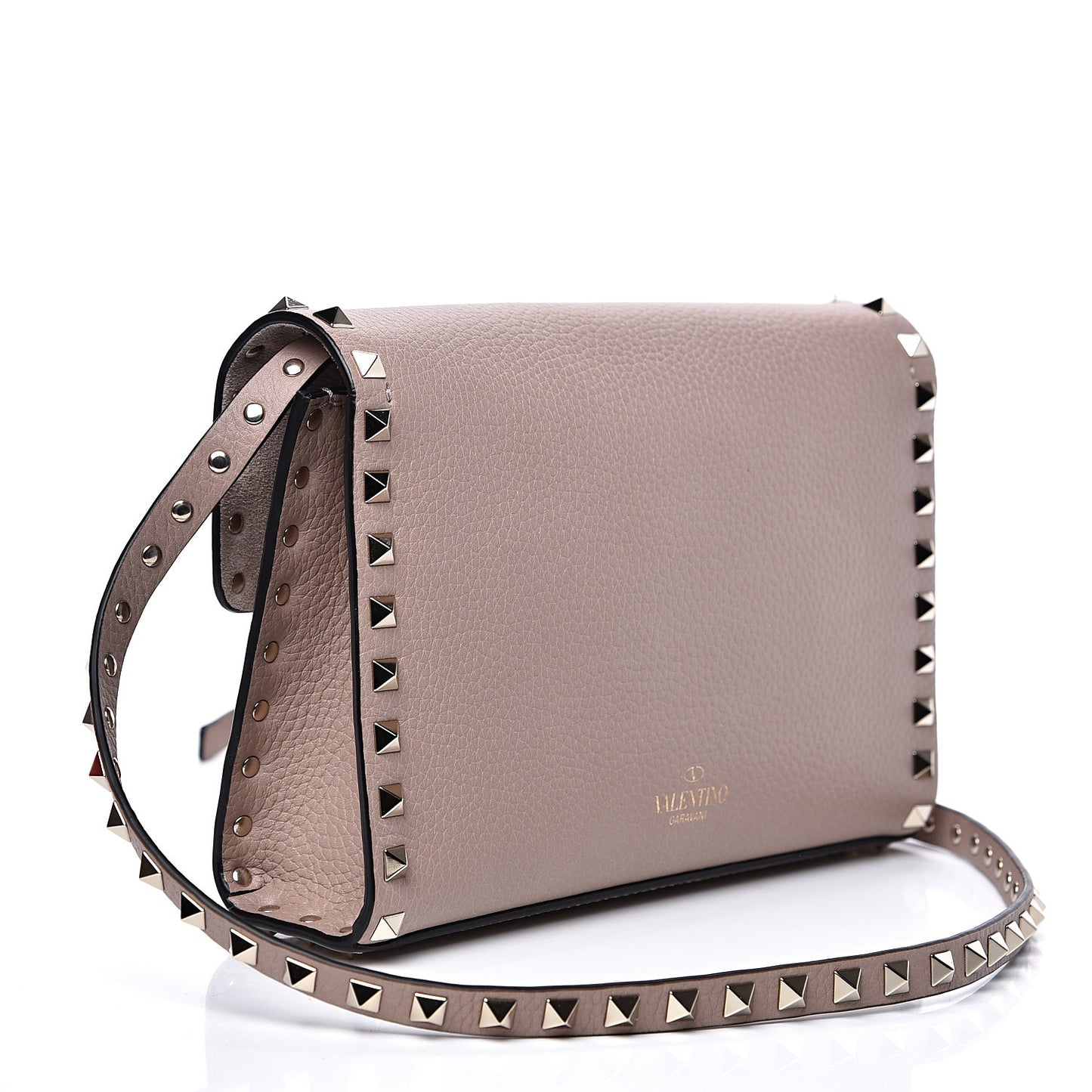 Pebbled Calfskin Medium Rockstud Flip Lock Crossbody Bag Poudre