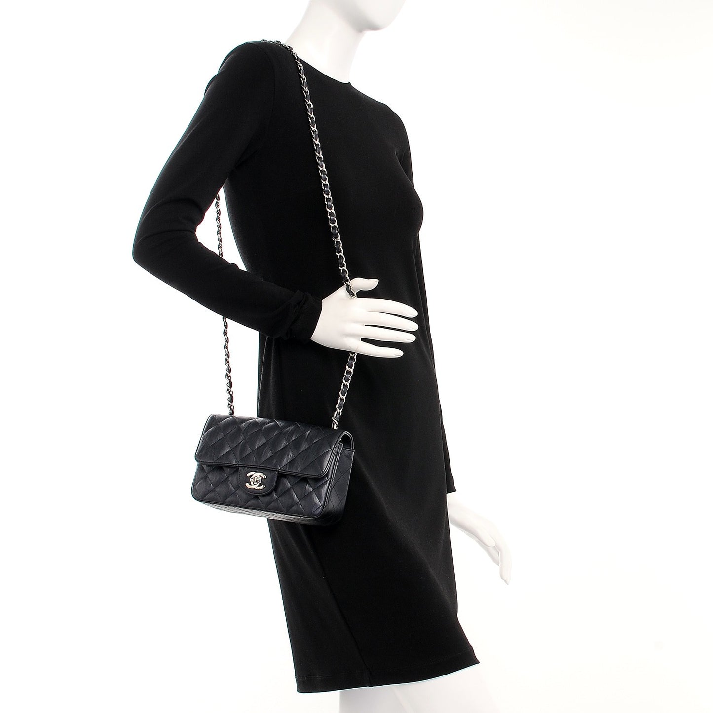 Calfskin Quilted Mini Rectangular Flap Charcoal