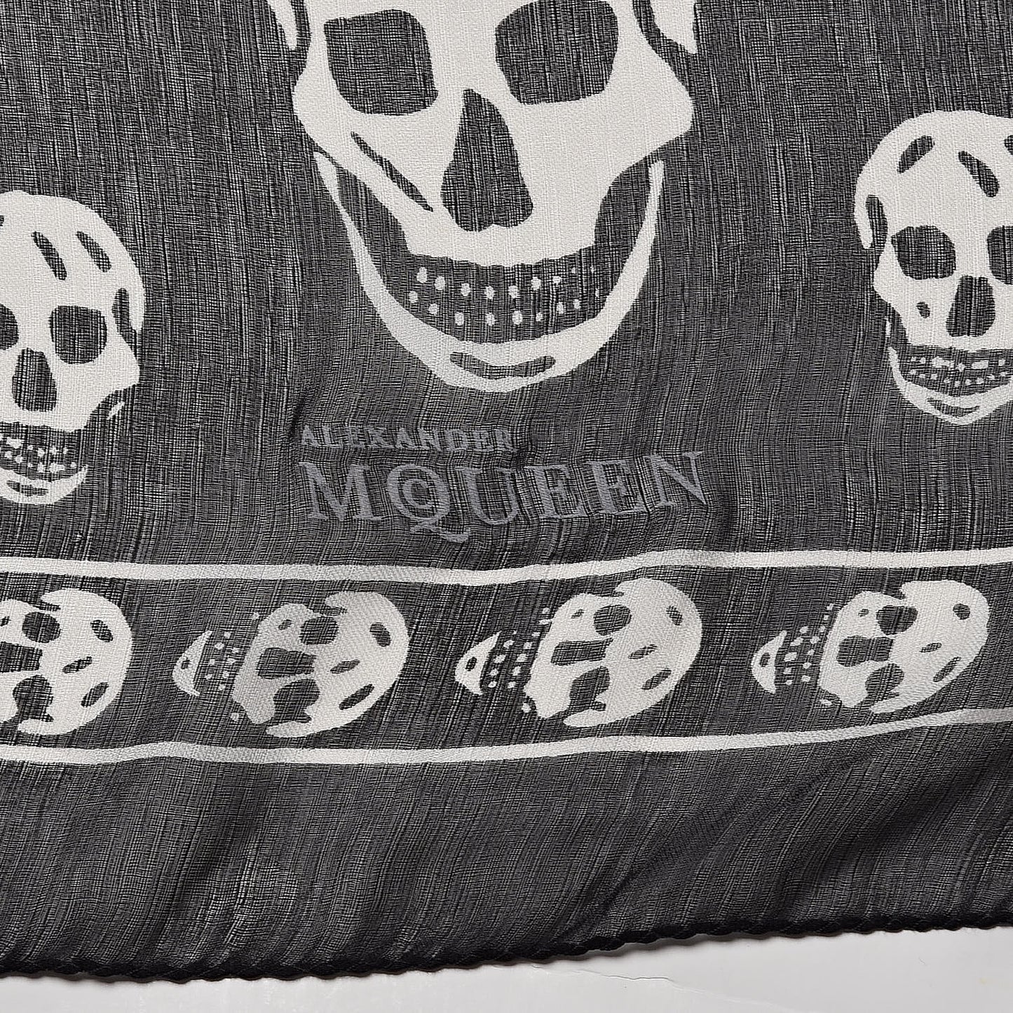 Silk Chiffon Skull Scarf Black Ivory