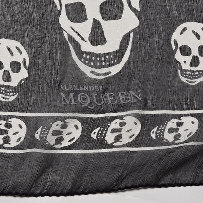 Alexander McQueen Silk Chiffon Skull Scarf Black Ivory 5 of 5
