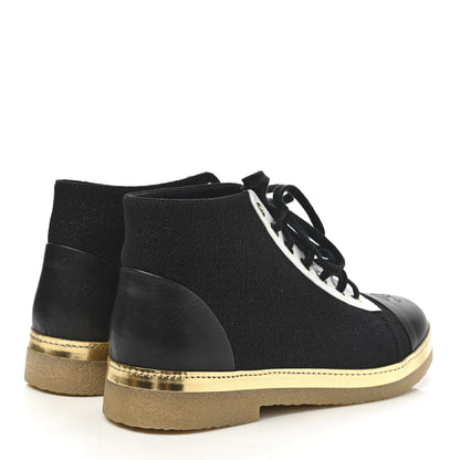 Chanel Tweed Calfskin CC Lace Up Short Boots 39 Black Gold 4 of 9