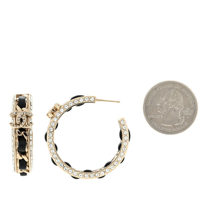 Chanel Crystal Lambskin CC Chain Hoop Earrings Gold Black 2 of 4