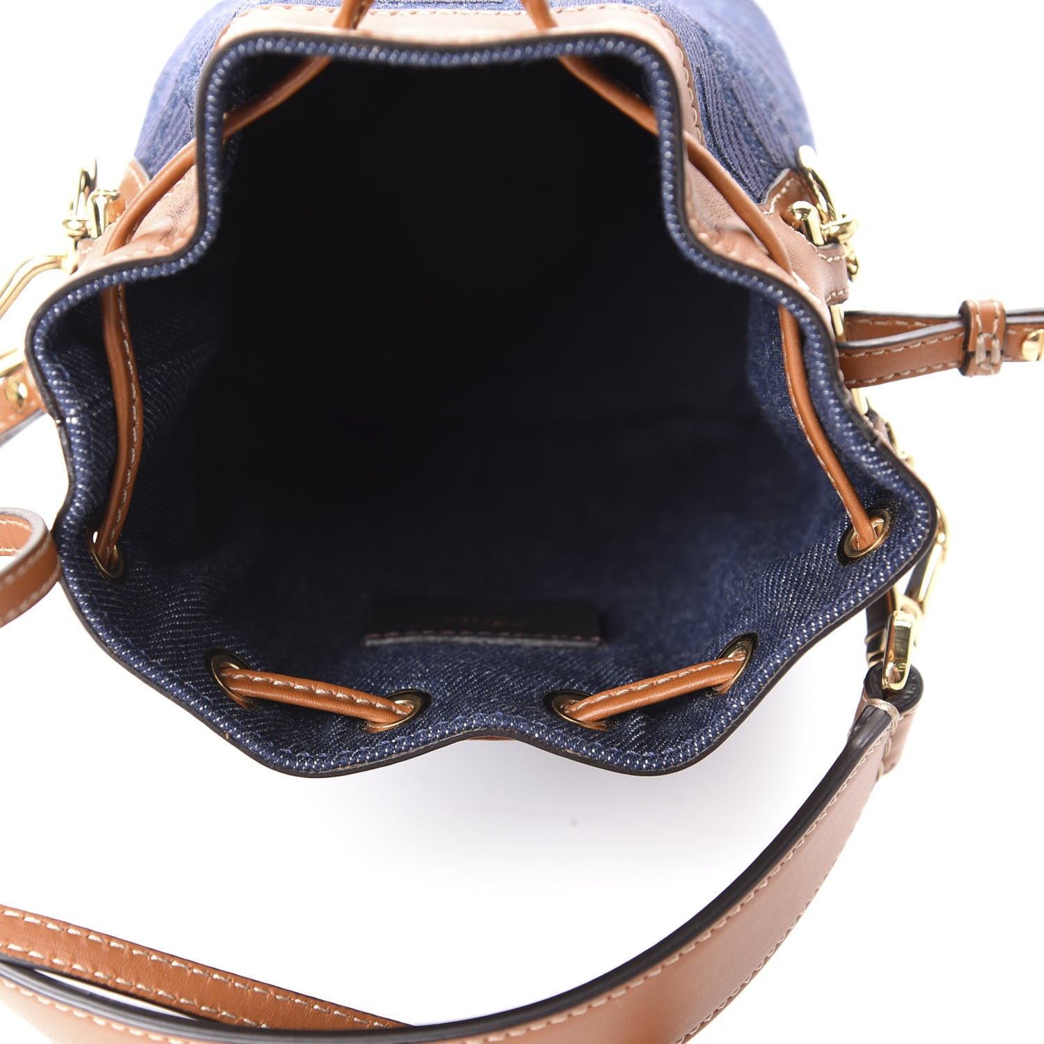 Fendi Denim Vitello King F is Fendi FF Embroidered Mini Mon Tresor Bucket Bag Blue Cuoio 6 of 11