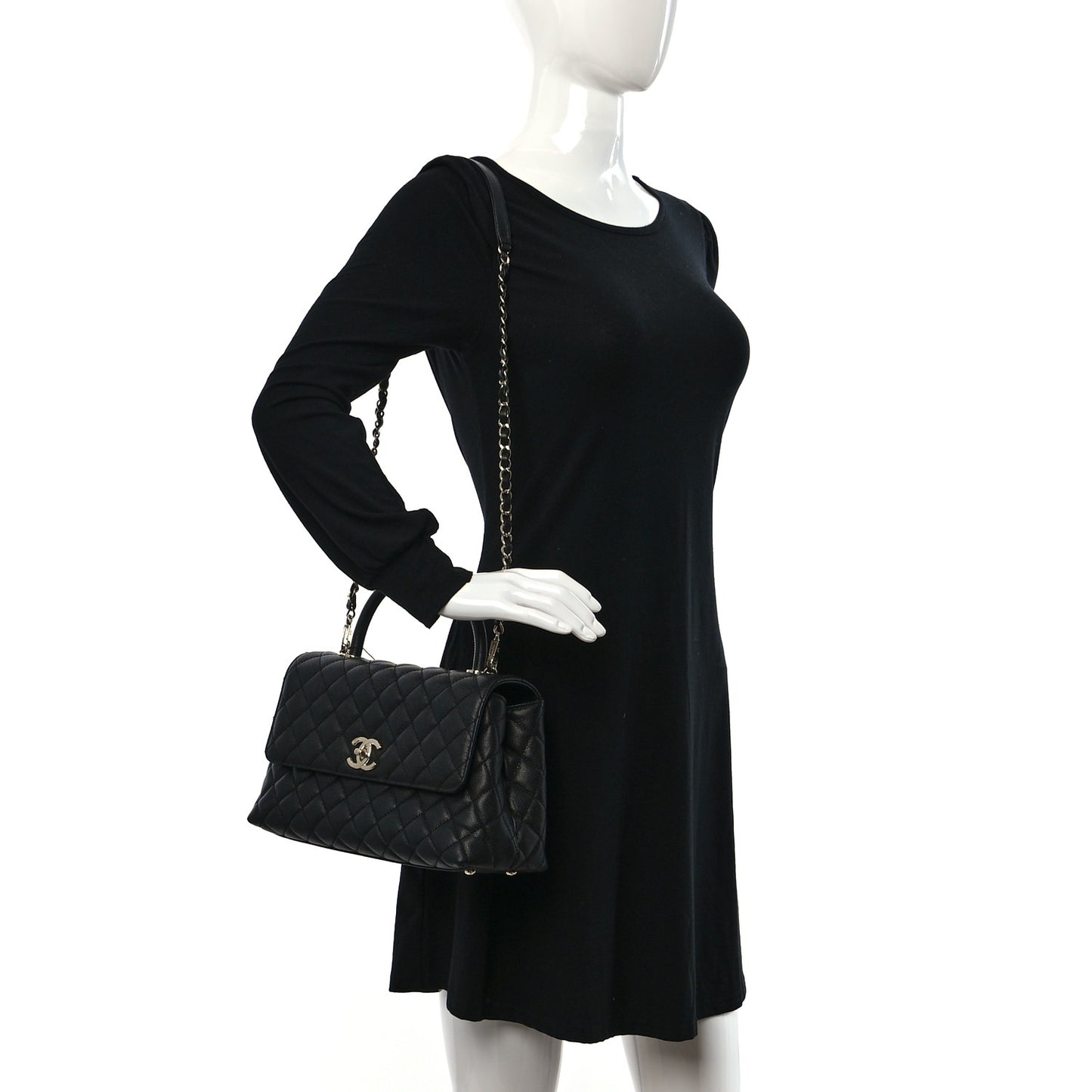 Caviar Quilted Small Coco Handle Flap Black