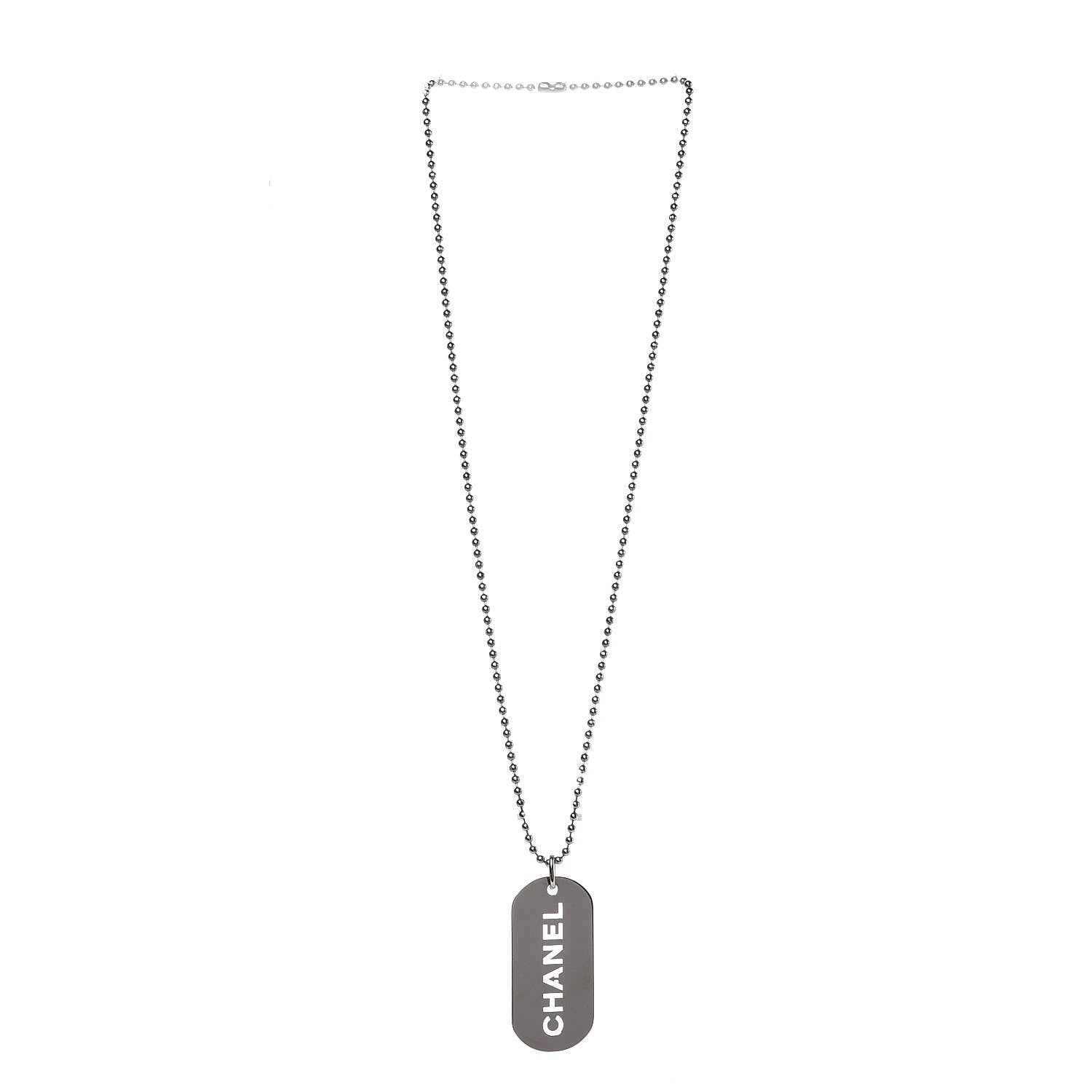 Chanel Dog Tag Necklace Silver 4 of 5