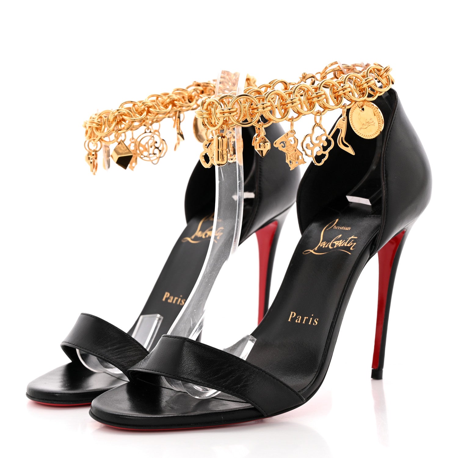 Christian Louboutin Kid Gourmi 100 Sandals 38 Black Gold 3 of 13