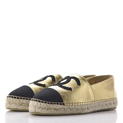 Chanel Metallic Lambskin Grosgrain CC Espadrilles 39 Gold Black 3 of 10