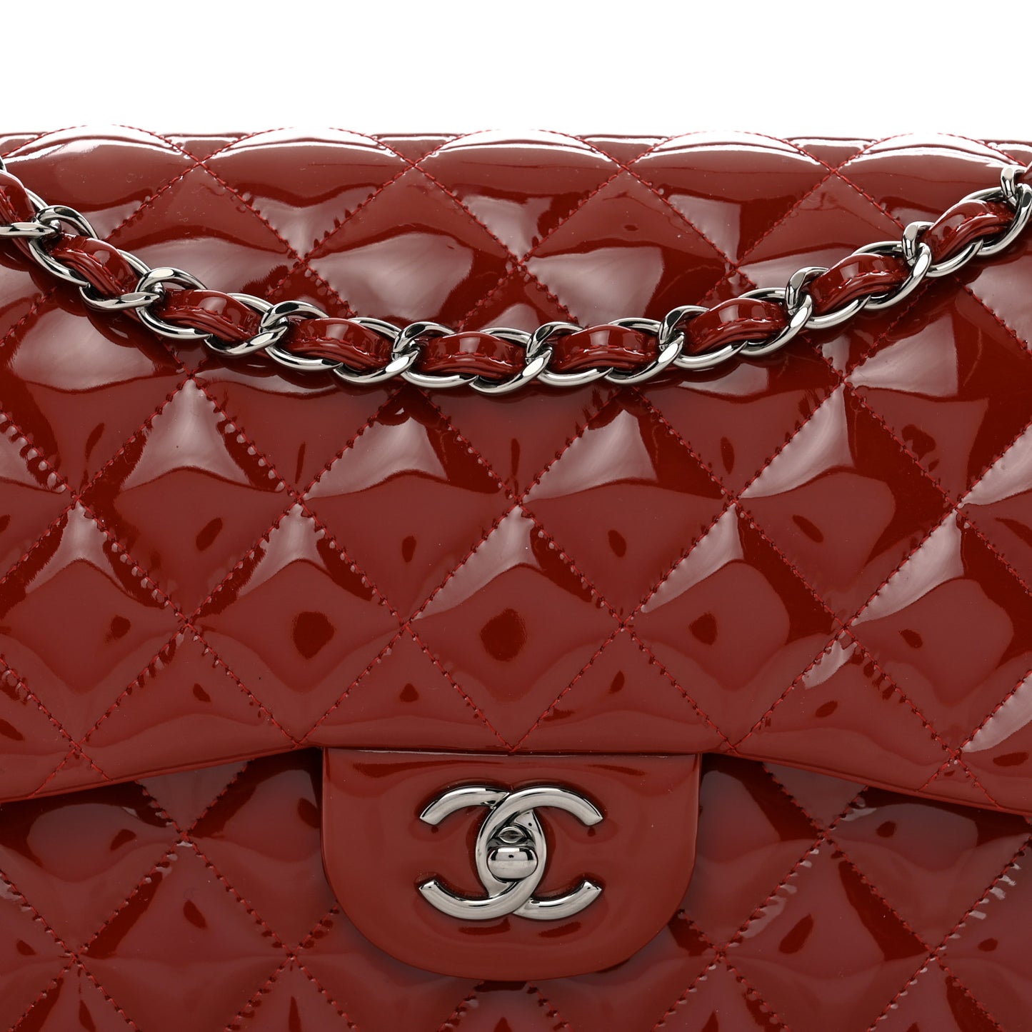 Patent Quilted Jumbo Double Flap Dark Red