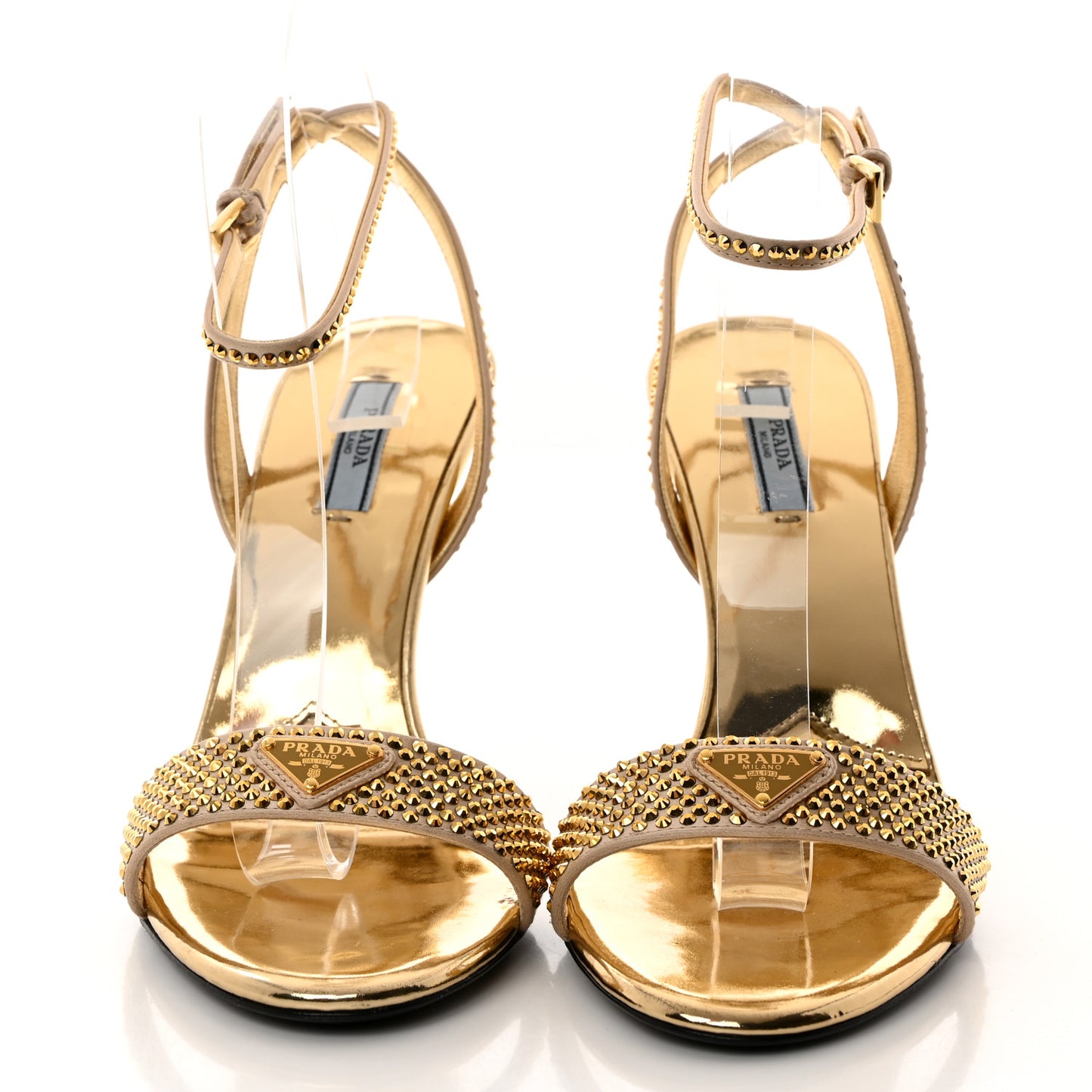 Satin Crystal Triangle Modellerie 100mm Sandals 40 Platino