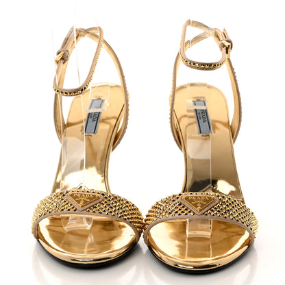 Prada Satin Crystal Triangle Modellerie 100mm Sandals 40 Platino 2 of 8