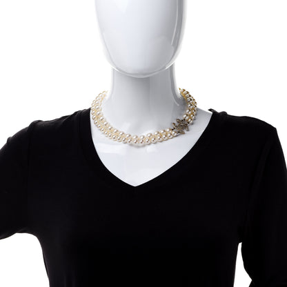 Chanel Baguette Crystal Pearl CC Double Strand Necklace Gold 2 of 6