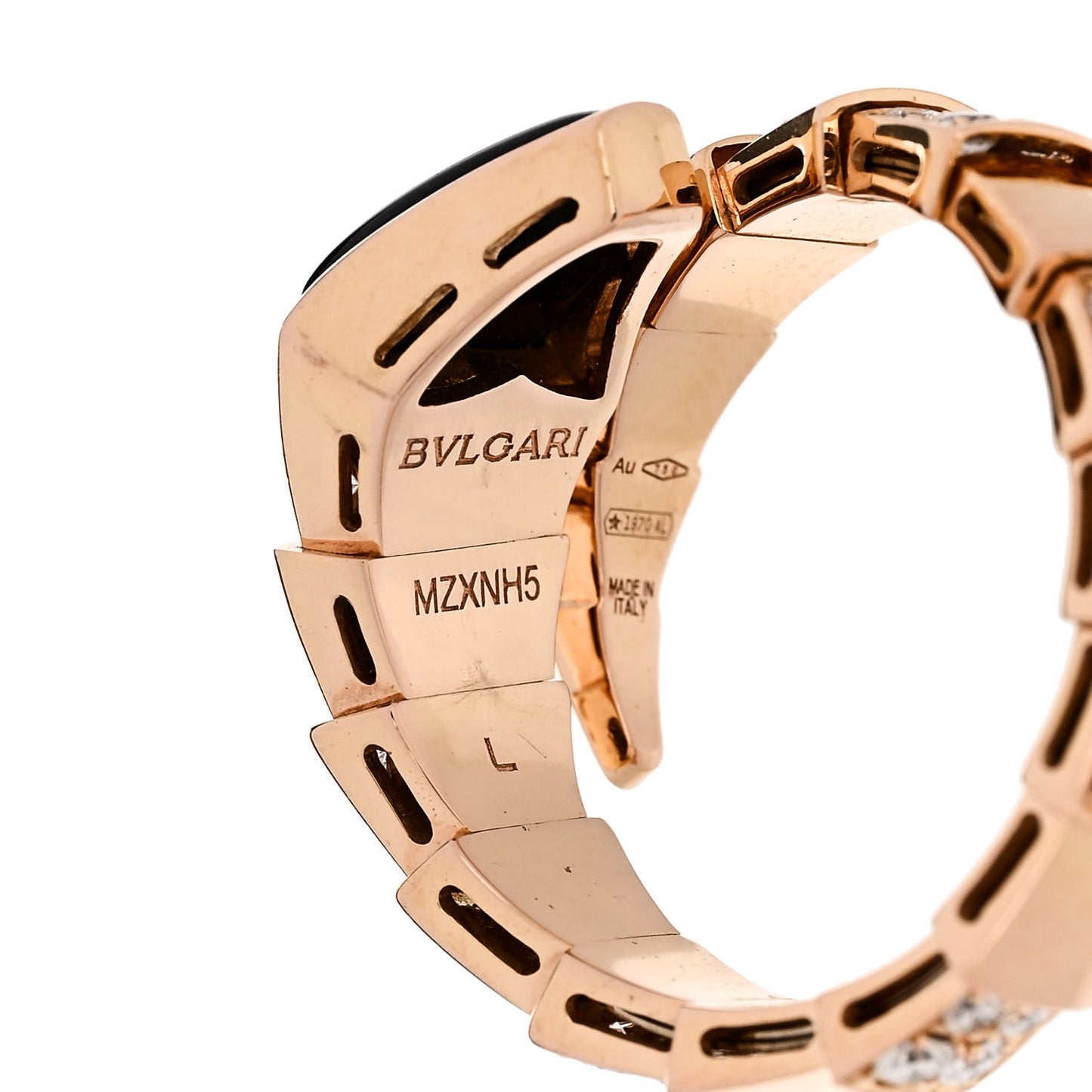 18K Rose Gold Diamond Onyx Serpenti Viper Ring L