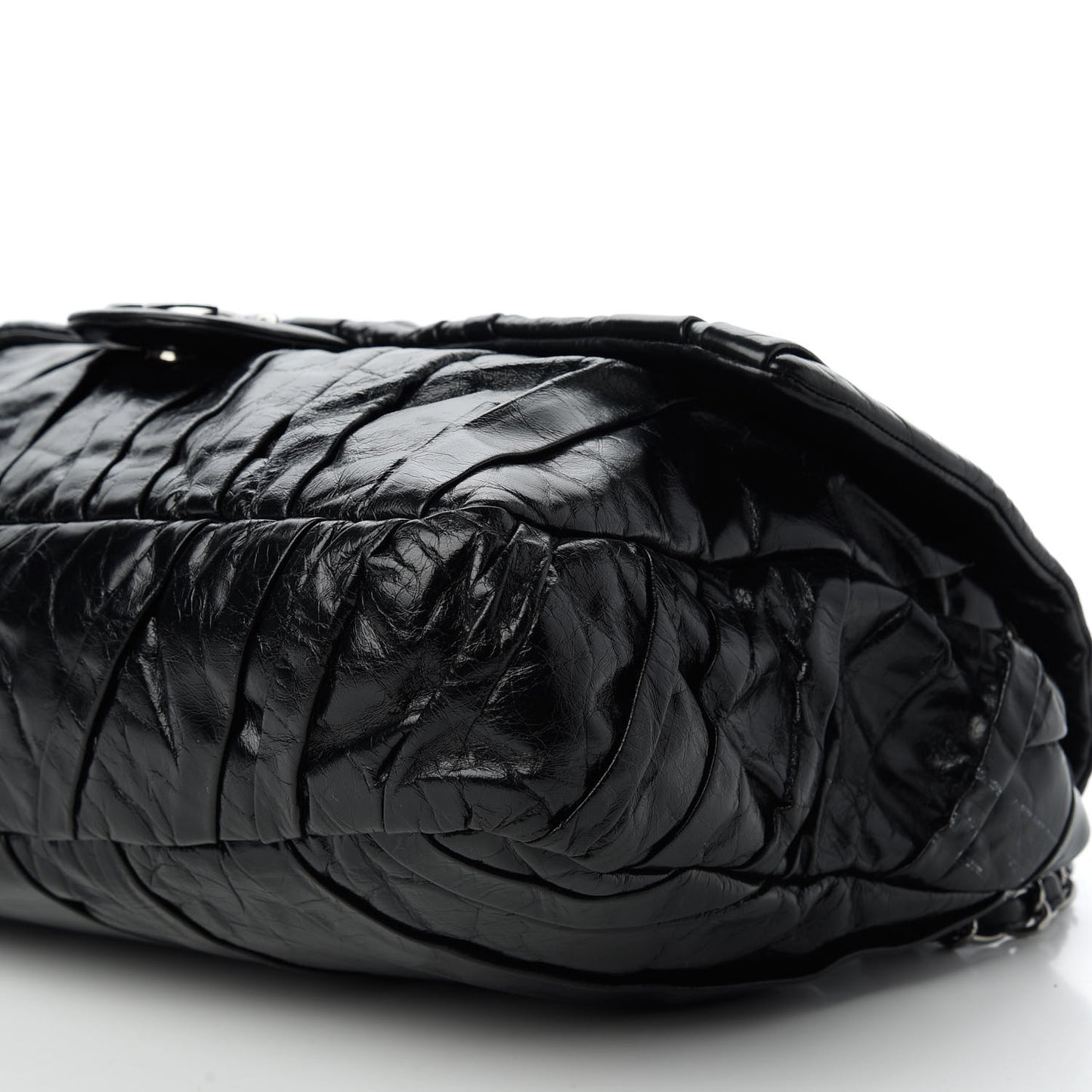 Glazed Calfskin Twisted Maxi Flap Black