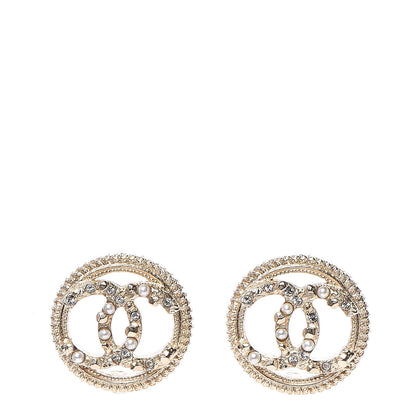 Chanel Pearl Crystal CC Round Earrings Gold 1 of 5