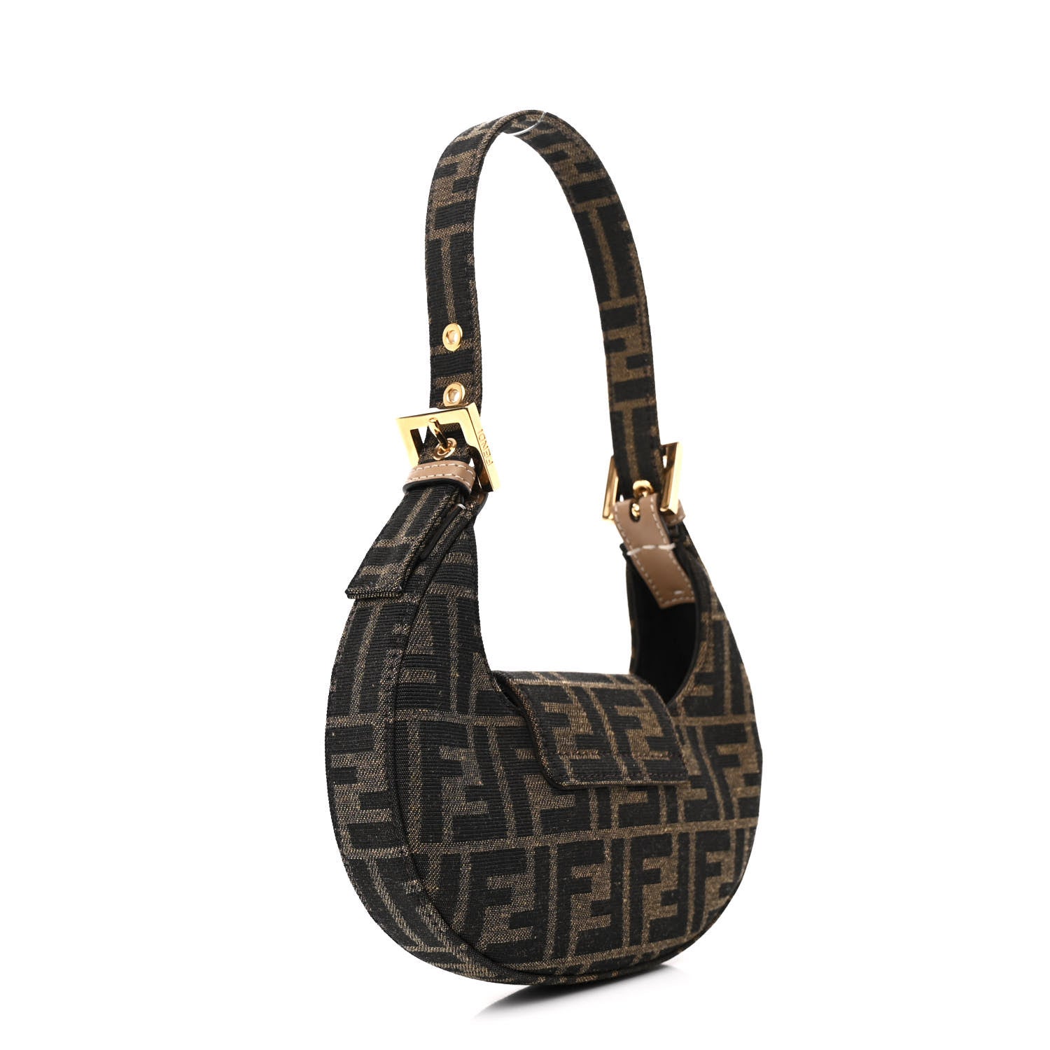 Fendi Fabric Jacquard FF 1974 Mini Cookie Hobo Bag Tobacco Moro 3 of 10