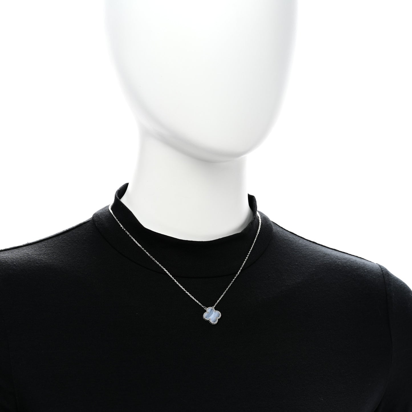 18k White Gold Chalcedony Vintage Alhambra Pendant Necklace