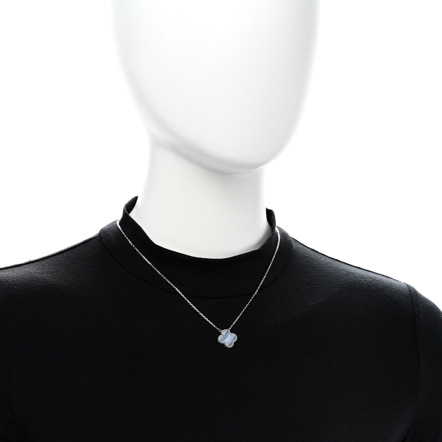 Van Cleef & Arpels 18k White Gold Chalcedony Vintage Alhambra Pendant Necklace 2 of 5