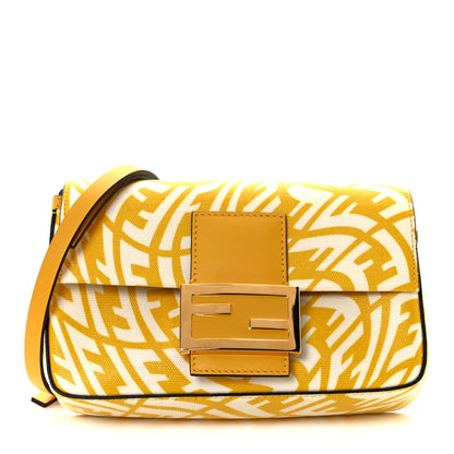 Fendi X SARAH COLEMAN Glazed Canvas Vitello King FF Vertigo Mini Baguette 1997 Mimosa White 1 of 8
