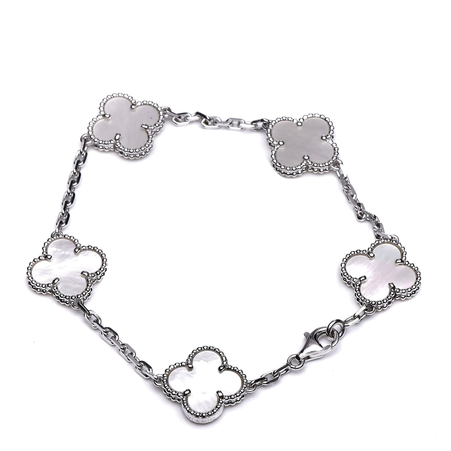 18K White Gold Mother of Pearl 5 Motifs Vintage Alhambra Bracelet