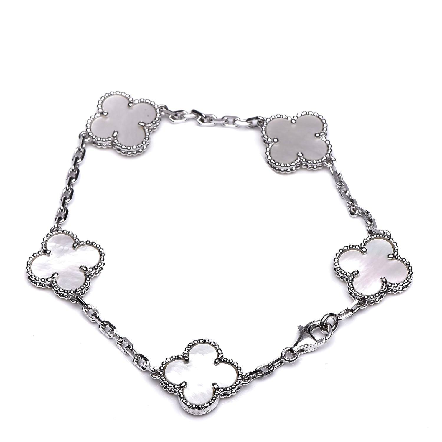 Van Cleef & Arpels 18K White Gold Mother of Pearl 5 Motifs Vintage Alhambra Bracelet 3 of 5