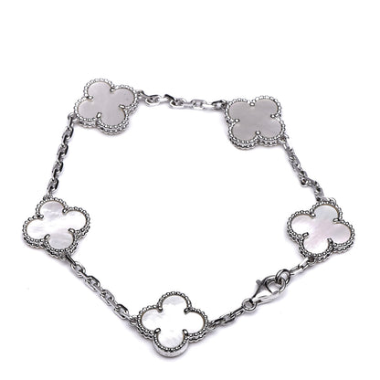 Van Cleef & Arpels 18K White Gold Mother of Pearl 5 Motifs Vintage Alhambra Bracelet 3 of 5
