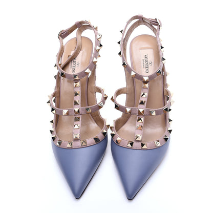 Valentino Garavani Calfskin Nappa Rockstud Ankle Strap 100mm Pumps 39 Grey Blue Poudre 7 of 16