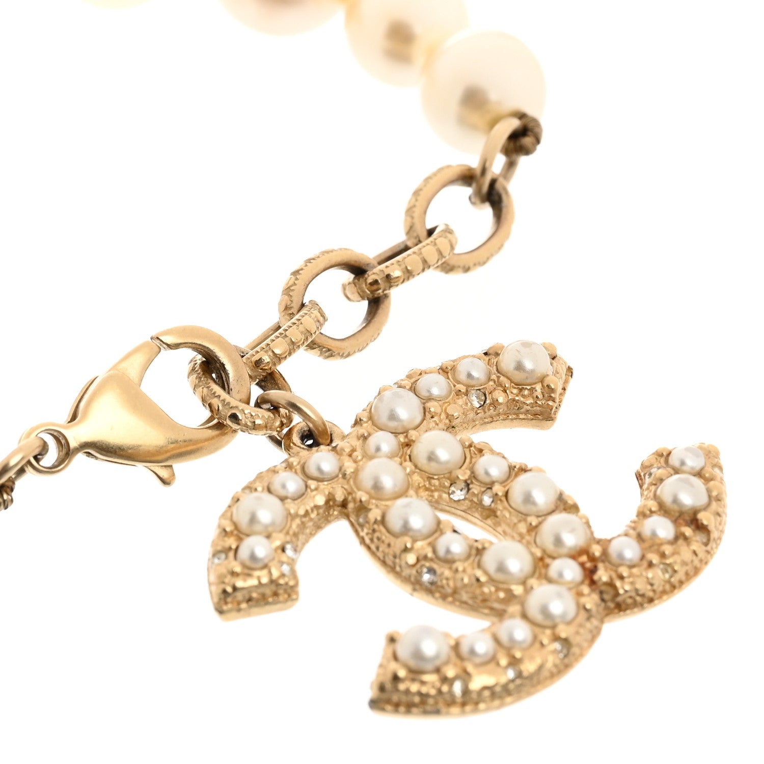 Chanel Graduated Pearl Crystal CC Bracelet Gold 5 of 5