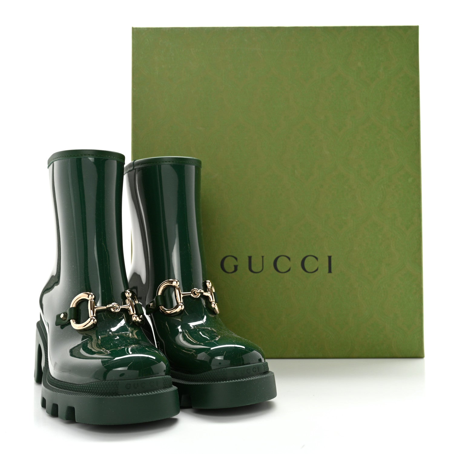 Gucci Rubber Womens Horsebit Ankle Boots 35 Vintage Green 12 of 12