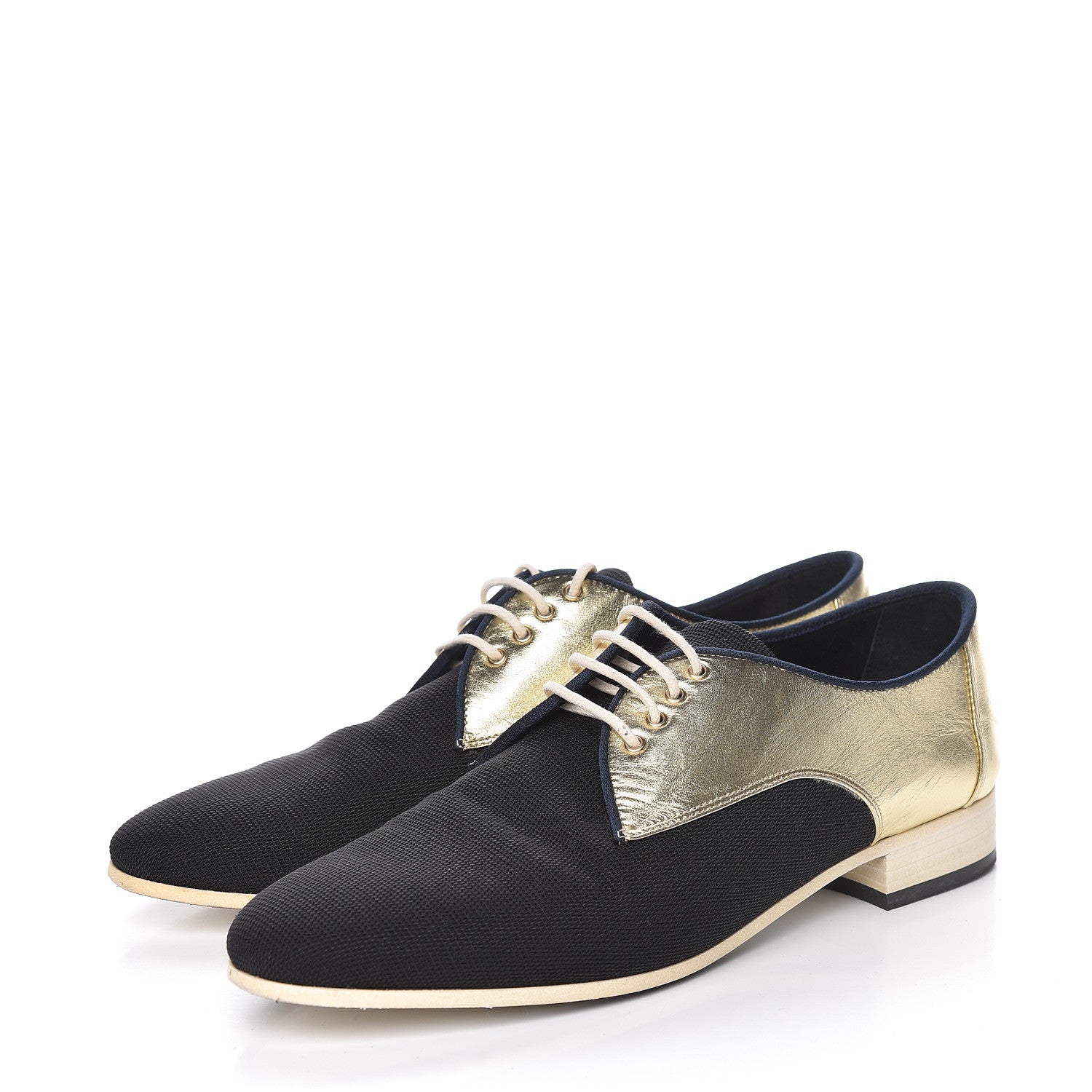 Chanel Metallic Lambskin CC Lace Up Oxfords 38 Dark Gold 3 of 17