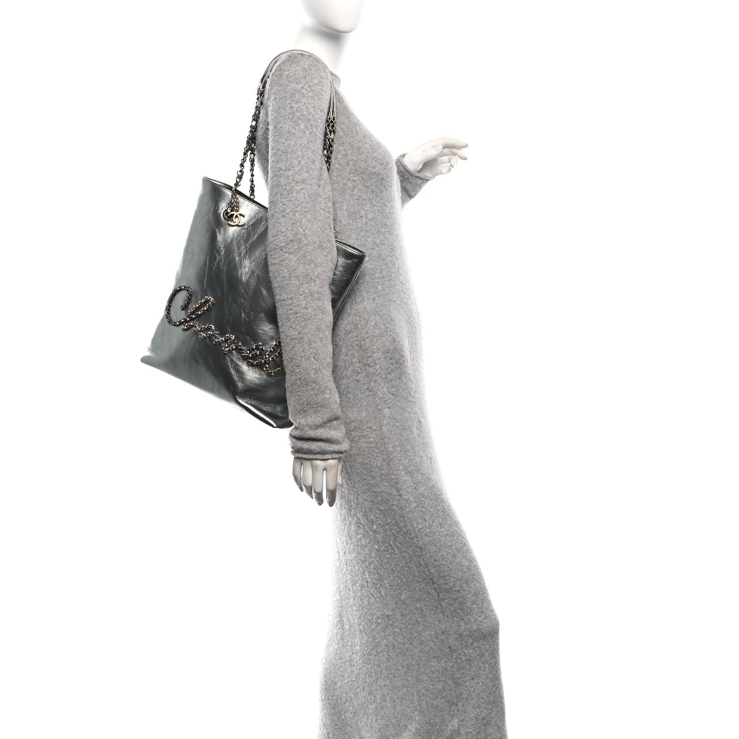 Chanel Metallic Crumpled Calfskin Chain 20s Signe Tote Silver 2 of 10